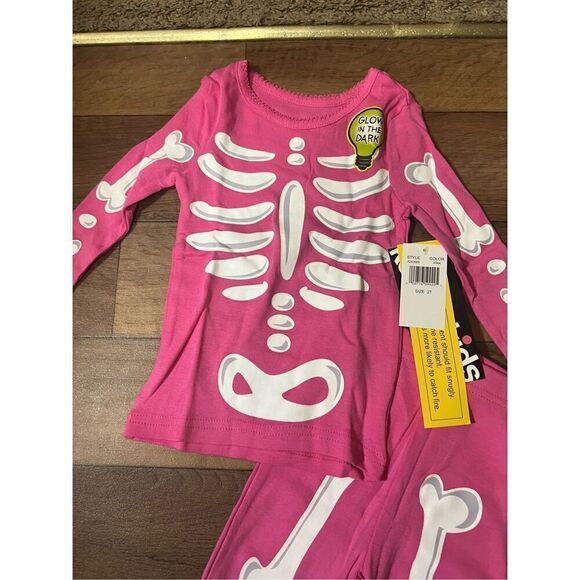 Komar Kids Pink Skeleton Glow In The Dark 2pc Jammy Set Girls 2T NEW - Picture 4 of 9